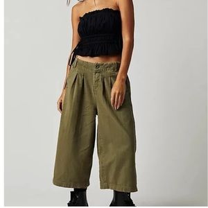 Olive Green Wide-Leg Pants